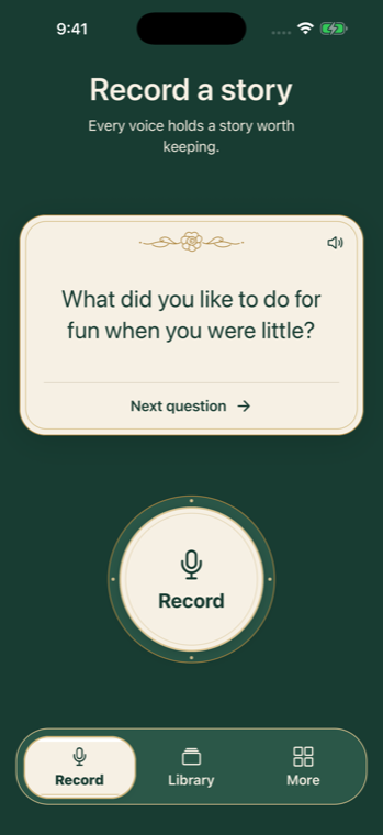 KeepSake record screen